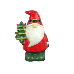 Santa Gnome with Christmas Tree Battery Operated Light Up Decor 12" tall NEW